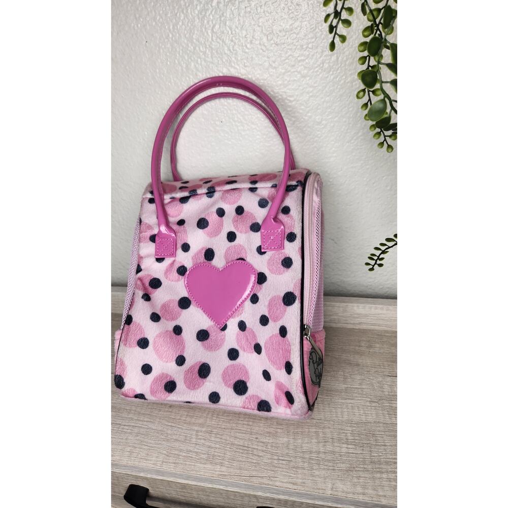 Pucci‎ Pups Maison Battat INC., Pink and Black Plush Puppy Carrying Bag 10x7x6"